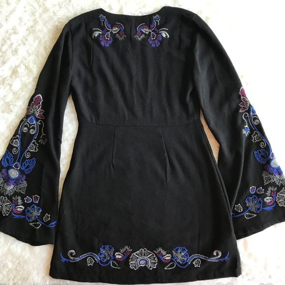 Free People Floral Embroidered Holiday Dress Black - Picture 3 of 5